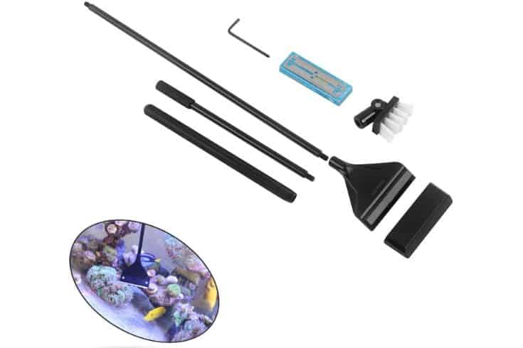 QANVEE Aluminum Magnesium Alloy Aquarium Scraper Cleaner Brush with 10 Stainless Steel Blades for Fish Reef Plant Glass Tank